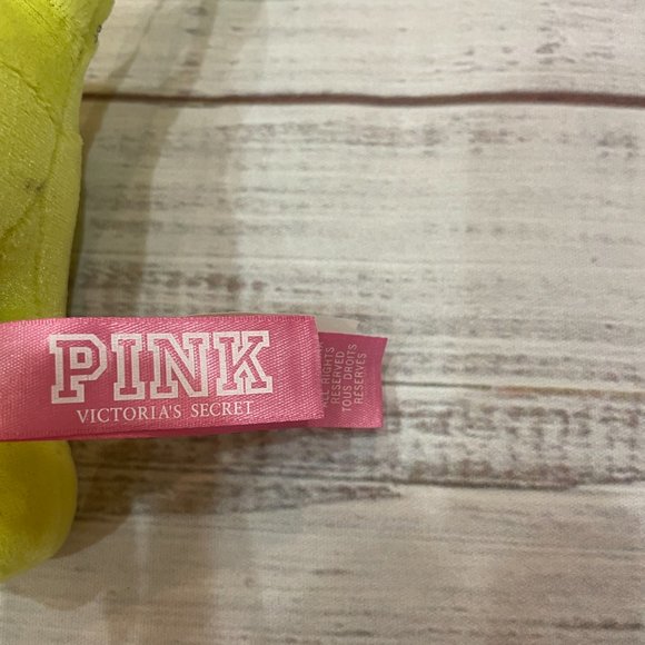 Victoria's Secret PINK Neon Yellow Velvet Love Graphic Stuffed Mini Dog - Picture 5 of 5
